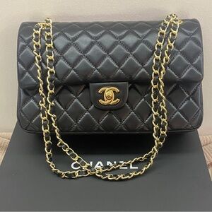 Chanel Classic Black Quilted Bag with Gold Chain